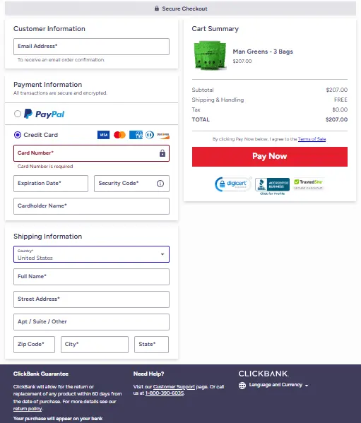 Man Greens - Secure Checkout Page